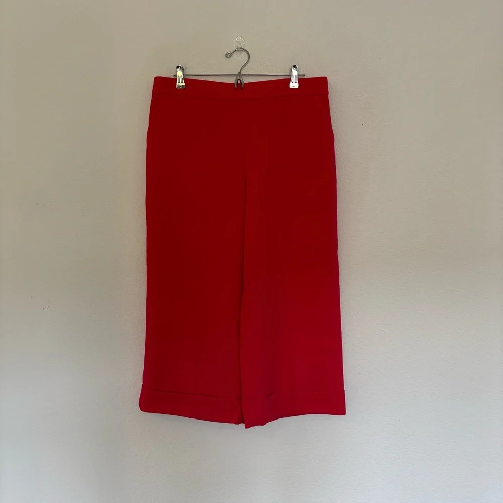 J. Crew Cropped Wide Leg Pull On Pant Red